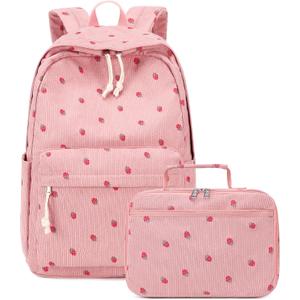 Bluboon Backpack for Girls Kids Preschool Backpack with Lunch Box Kindergarten Bookbag Toddler School Bags Set (Corduroy Strawberry Pink)