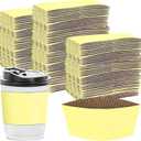 Disposable Coffee Cup Sleeves Corrugated Kraft Paper Coffee Cup Sleeves Holder Protective Insulated Heat Espresso ForHot Drinks 8-24oz (Yellow, 200 Pcs)