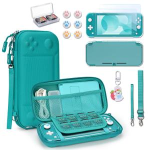 Younik Switch Lite Case, Portable Switch Lite Carrying Case, 14 in 1 Accessories Kit with Carrying Case, Protective Cover, Game Card Case, Screen Protectors, Thumb Grips, Pendant and straps (Green)