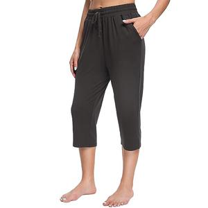 OLIKEME Capri Yoga Pants for Women Sweatpants Capri Pants High Waisted Wide Leg Drawstring Lounge Running Gym Short Pants with Pockets Gray L