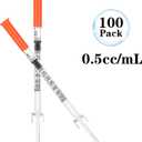 100Pack Lab Dispensing Transfer Liquid U-100-31 Ga, 0.5cc/mL Jeringas with 1/4" (6mm) Cap, Individually Wrapped
