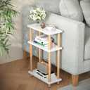 Apicizon 3 Tier End Table, Narrow Side Table with Storage Shelf, Bedroom, Living Room, Entryway, Farmhouse, White and Natural