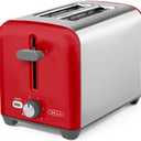 BELLA 2 Slice Toaster, Quick & Even Results Every Time, Wide Slots Fit Any Size Bread Like Bagels or Texas Toast, Drop-Down Crumb Tray for Easy Clean Up, Stainless Steel and Red