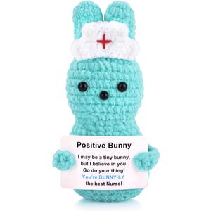 JoycuFF Mini Nurse Bunny Positive Crochet Gift Graduation Nurses Appreciation Gift Thank You Nurse Week Gifts Nurses Day Handmade Animal Emotional Support Gifts