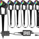 SUNTHIN Outdoor Landscape Lighting with Remote, RGBW Color Changing Spot Uplights, 6 Pack