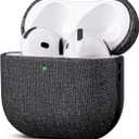 LOPIE Handmade Case for AirPods 4 and AirPods 4 with Active Noise Cancellation Case Cover - Made of Vegan Leather - Canvas Style - AirPod ANC Drop Protection Hard Shell Cover with Lanyard - Black