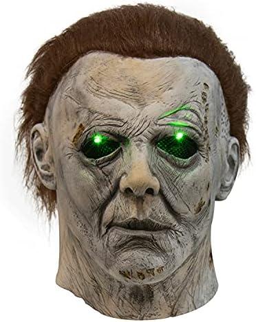 Spooky Halloween Michael Myers Mask, Scary Halloween Mask with Glowing Green Eyes, Creepy Cosplay Mask, Perfect for Gothic Themed Parties