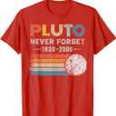 Never Forget Pluto Shirt Vintage Retro Funny Space Science T-Shirt S