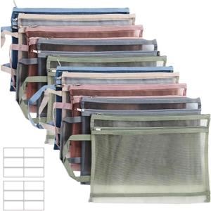 9 Pack Double-Layer Toy Storage Bags, Colored Mesh Zipper Pouch Bags Puzzle Building Block Sets with Handle and Labels, Toy Storage Organization, Mesh Storage Bags for Games School Office Travel
