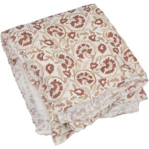 Creative Co-Op Woven Cotton and Sherpa Throw Blanket, Natural, Tan and Rose