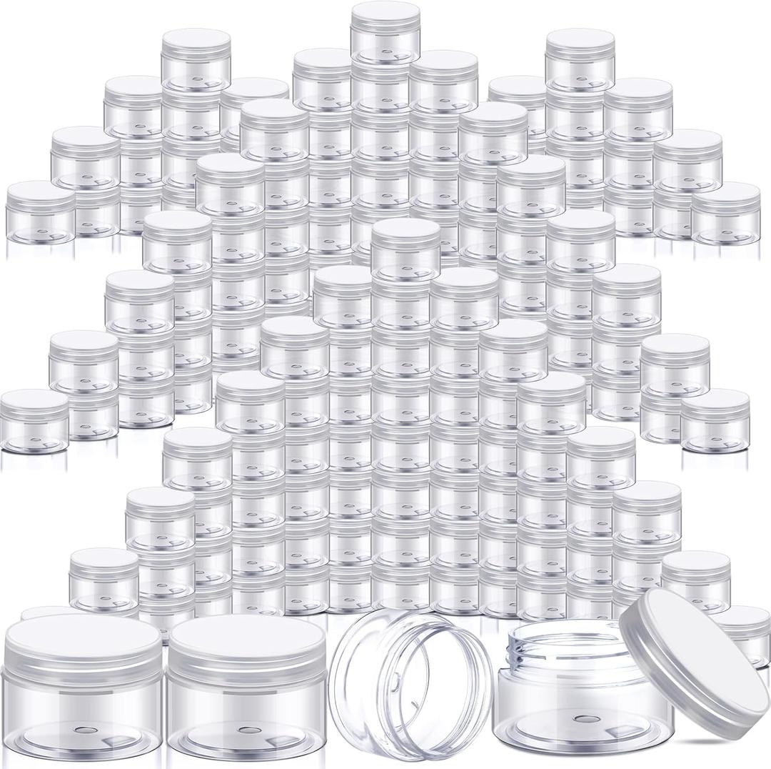 SATINIOR 100 Pcs Plastic Jars with Lids Small Containers Lids Wide Mouth Small Plastic Containers for Lotion Cream Rhinestones Body Butters Travel Storage(2 oz,Clear)