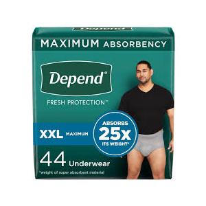 Depend Fresh Protection Adult Incontinence Underwear for Men, Disposable, Maximum, Extra-Extra-Large, Grey, 44 Count