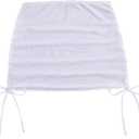Falainetee Women's Drawstring Solid Mesh Sheer Summer Bikini Cover Up Skirt White S