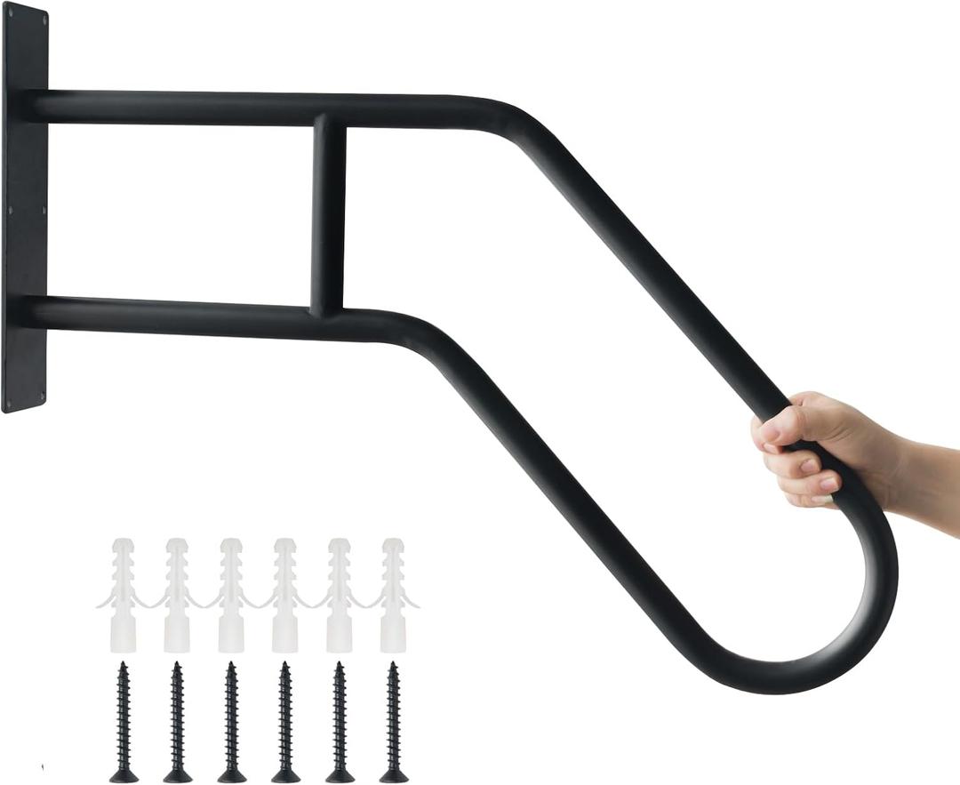 Handrails for Outdoor Steps Stair Railing Indoor, U-Shaped Wall Mount Stair Handrails for 1-3 Steps, 22.8in Safety Grab Bars with Matte Finished for Elderly, Kids, Disabled, Pregnant Women Black