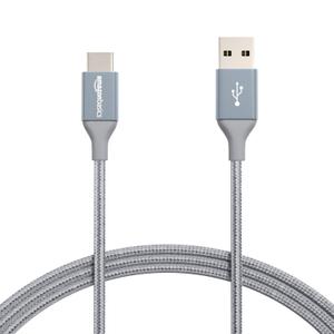 Amazon Basics USB-C to USB-A 2.0 Fast Charger Cable, Nylon Braided Cord, 480Mbps Speed, USB-IF Certified, for Apple iPhone 16/15, iPad, Samsung Galaxy, Tablets, Laptops, 6 foot, Dark Grey