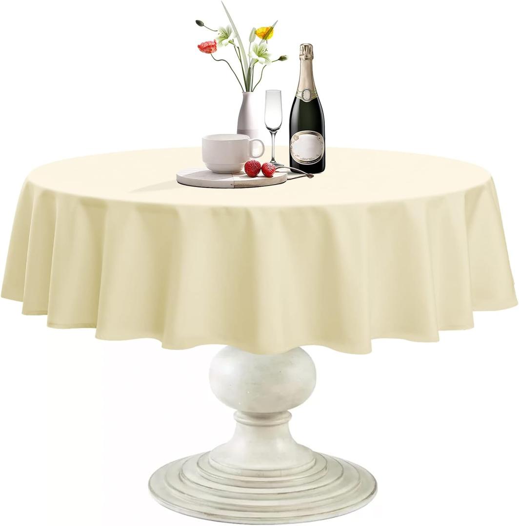 Softalker Round Tablecloth, Waterproof & Stain Resistant Table Cloth Wrinkle Free Fabric Washable 210GSM Polyester Table Cover for Spring/Party/Outdoor - 60 inch, Ivory
