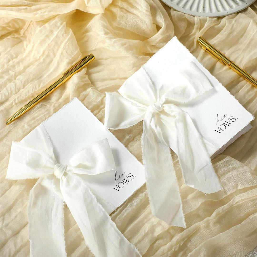 Engrowtic 2 Set 3.9 x 5.9 Inches Wedding Vow Cards with Ribbon and Pens His and Hers Vow Books Paper Notebook for Wedding Keepsake Essentials Elegant Bridal Shower Ceremony Gift(Classic)