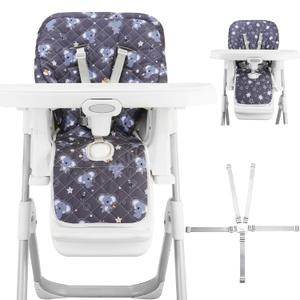 Baby High Chair Cover 2-in-1 Reversible, Includes 5-Point Harness Strap, Waterproof & Soft Dual-Side High Chair Pad Cushion, Machine Washable, Extra Thick Highchair Protector - Grey