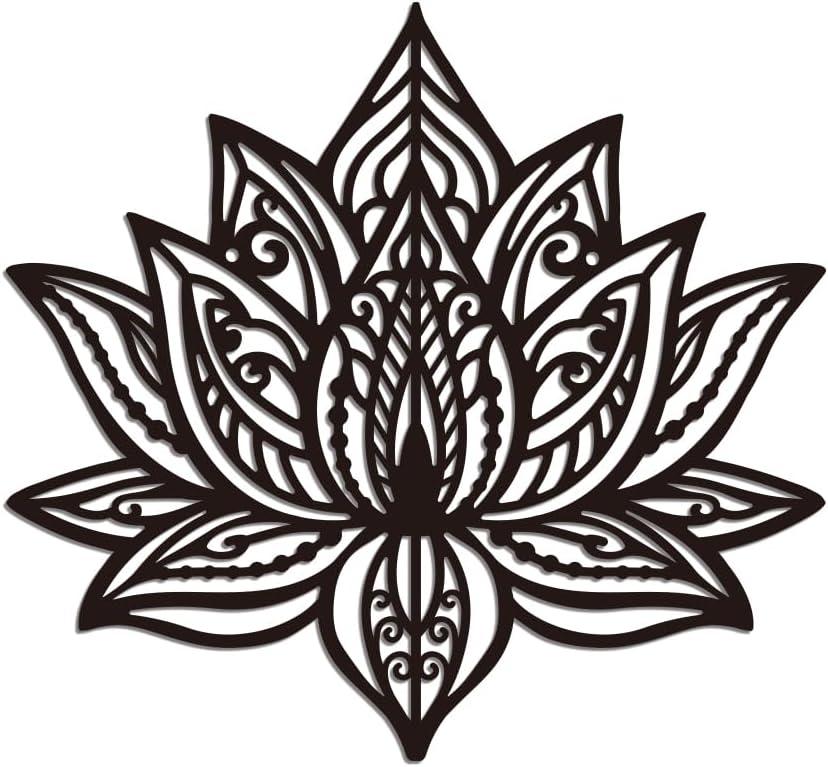 WADORN Metal Lotus Wall Art Decor, Black Lotus Flower Metal Wall Art Hanging Decor Signs for Home Decor Flower Pattern Wall Sculpture Statues Decor for Living Room, 10.86x11.81 Inch, Lotus