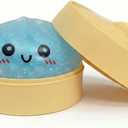 Glitter Dumpling Squishies Stress Balls,Colorful Squeeze Dough Ball Fidget Sensory Toys,Stretchy Hand Desk Toy with Food Steamer for Stress Relief Gift,Blue