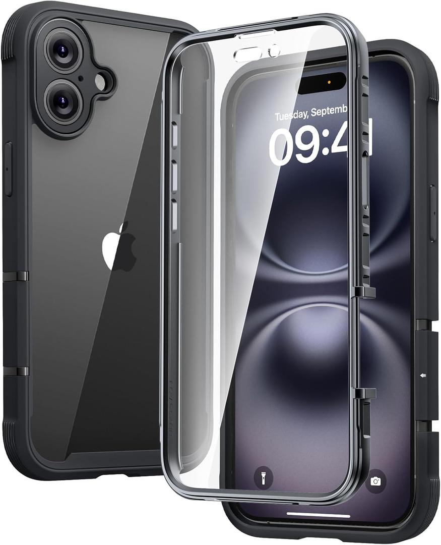 Diaclara Designed for iPhone 16 Case, Full Body Rugged Case with Built-in Touch Sensitive Anti-Scratch Screen Protector, with Camera Protection for iPhone 16 6.1" (Black)