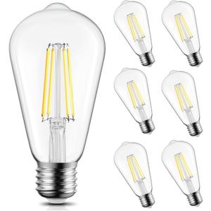 Brightown 6 Pack LED Edison Bulbs, 6W, Equivalent 60W, High Bright 5000K White,750 Lumens, Non-Dimmable, E26 Medium Base ST58 Antique Filament Bulbs with 83+ CRI for Ceiling Fan Bathroom Porch