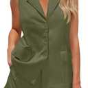 PRETTYGARDEN Women Summer 2 Piece Outfits 2025 Casual Lapel V Neck Button Down Vest Shorts Set Business Work Blazer Sets (Small, Army Green)