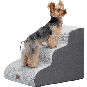 Dog Stairs for Couch Sofa and Chair, 3-Step Dog Steps for Small Dogs and Cats, Non-Slip Indoor Pet Step, Light Grey
