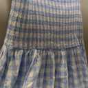 Women's Retro Plaid Smocked Dress Spaghetti Strap Flounce Long Dress Small
