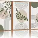 Yeehomedec Boho Sage Green Framed Canvas Wall Art, Mid Century Modern Wall Decor, Large Minimalist Botanical Art Print, Abstract Geometric Line Leaf Art Painting for Bathroom Living Room Bedroom Office 16"x24"x3