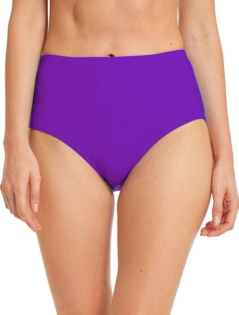 Micosuza Women's Swim Bottom High Waist Retro Basic Full Coverage Bikini Tankini Swimsuit Briefs (16, Purple)