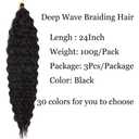 24inch Ocean Wave Braiding Hair Extensions 3packs Long Deep Curly Wave Braid Hair Synthetic Twist Ripple Crochet Curly Braids Hair for Women 100g/pack(24",Natural black)