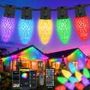 iBaycon Smart C9 Christmas Lights, 100 LED 65FT Bluetooth Outdoor Light String, APP Remote Controlled, Music Sync Color Changing RGB Connectable Christmas Lights for Tree House Eaves Roof Decorations