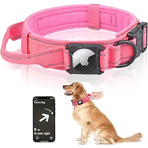 Tactical Airtag Dog Collar with Air Tag Holder Case - Heavy Duty Dog Collar for Extra Large Dogs, Adjustable Military Collars with Handle - Perfect Collars for Training, Walking, or Hunting XL (XL(20"-23.5"), Purple Camo)