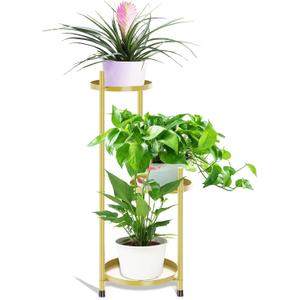 Metal Plant Stands Outdoor, 3 Tier Corner Plant Stands for Indoor Plants Tall, Golden Flower Pot Display Stand Plant Shelf for Patio Clearance Garden Balcony Living Room Gardening