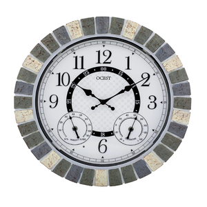 OCEST 18 Inch Outdoor Wall Clock with Night Light, Waterproof Thermometer & Hygrometer Combo, Battery Operated Silent Non-Ticking Large Patio Clock for Garden, Pool, Porch (Rustic Gray)