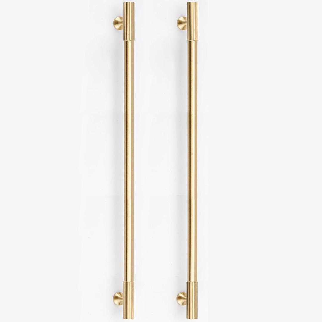 RZDEAL 2pcs Solid Brass Gold Cabinet Pulls, 12-3/5Inch Hole Centers for Kitchen Cupboard Handles Modern Drawer Dresser Pulls Bathroom Brushed Brass Cabinet Pulls Wardrobe Door Handles