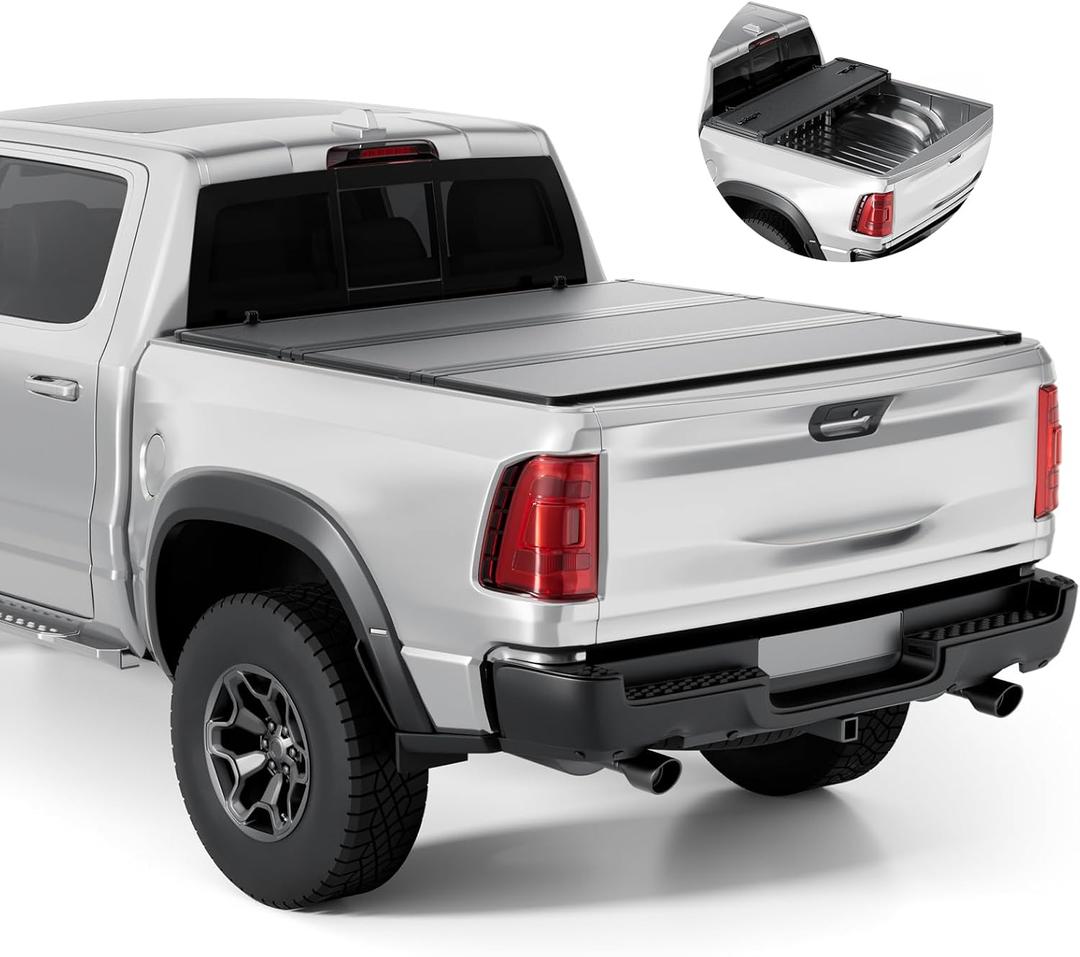 FRP Hard Tri-fold Tonneau Cover Fold Truck Bed Covers Compatible with 2009-2026 Dodge Ram 1500 & 2500 6' 4" Bed Without Ram Box (76.3")