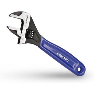 WORKPRO 6-Inch Adjustable Wrench, Cr-V Steel, Wide Jaw Black Oxide, Metric & SAE Scales for Home, Garage, Workshop and DIY (Blue)