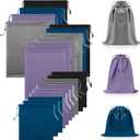 Hillban 20 Pcs Satin Game Toy Bags with Drawstring Silk Toy Organizer Lightweight Gift Pouch Multipurpose Foldable Stuff Sack Travel Bags for Women Men, 3 Sizes(S,M,L,Blue and Purple)