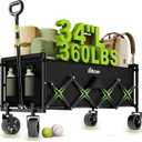 34" Extra Long Collapsible Wagon Cart, 360LBS Capacity, Black | Foldable Utility Cart with Wheels, Heavy-Duty, for Shopping/Grocery/Garden/Sports/Camping, 130L Storage, 600D Oxford