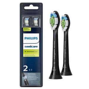 Philips Sonicare W DiamondClean - Genuine Replacement Electric Toothbrush Heads, Black, Pack of 2, HX6062/95