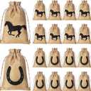 Vincreem 16 Pieces Western Horse Gift Bags Cowboy Party Favor Bags with Drawstring Reusable Treat Goodie Candy Sackpacks Horsehead and Horseshoe Pattern for Cowboy Birthday Party Favor (5x7 Inch)