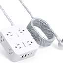 10 Ft Surge Protector Power Strip, HANYCONY Extension Cord with 8 AC Outlets 4 USB (2 USB C) Ports, Flat Plug, Wall Mount Desk USB Charging Station for Home (White)