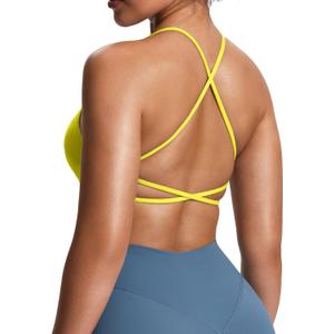 Aoxjox Women's Workout Sports Bras Fitness Ivy Low Impact Bra Yoga Crop Tank (Vibrant Yellow, Medium)