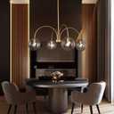 classy leaves Chandeliers for Dining Rooms, 33 Modern Gold Chandelier, Large Globe Pendant Light Fixtures with Globe Seeded Glass Shade for Living Room, Bedroom & Kitchen, Dark Golden Finish