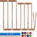SpeedArmis Brown Croquet Set for Adults - 8 Players Croquette Kit with 35In Deluxe, 32In Regulation Size Rubber Wood Mallets, Colored PE Ball, Wickets, End Stakes, Lawn Backyard Game for Families