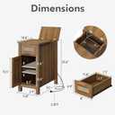 Narrow End Table with Charging Station - Midcentury Rattan Slim Side Table with USB Ports and Power Outlets, Nightstand with Flip Top and Storage Drawer, for Small Spaces Living Room Bedroom, 22 inches x 11.8 inches x 23.6 inches