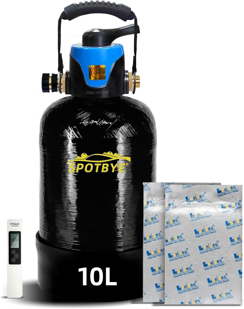Deionized Water System for Car Wash, Comes with 10L Brand Resin,Spotless Water Spot Remover Filter with Bypass Outlet Mode, Fit for Cars/RVs/Motorcycles/Solar Washing (black)