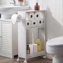 Toilet Paper Holder Stand for Small Bathroom Storage:Skinny Bathroom Storage Cabinet for Small Spaces Tiny Apartment (29.9H inch, Black/Walnut)